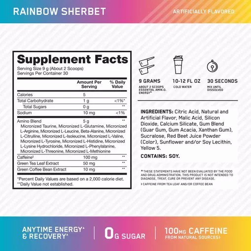 Optimum Nutrition ESSENTIAL AMIN.O. ENERGY® *new* Rainbow Sherbet - Notify Me 0.6 lb - Notify me Danmark | GYPSTI367