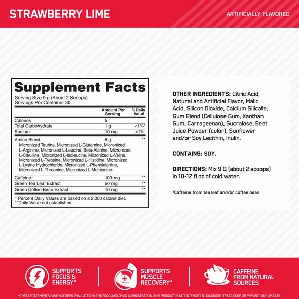 Optimum Nutrition ESSENTIAL AMIN.O. ENERGY® Strawberry Lime 0.6 lb (30 Servings) Danmark | JRETBL482