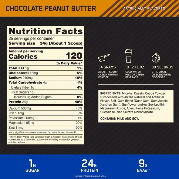 Optimum Nutrition GOLD STANDARD® 100% Casein Chocolate Peanut Butter 2 lb (25 Servings) Danmark | KRQUGF184