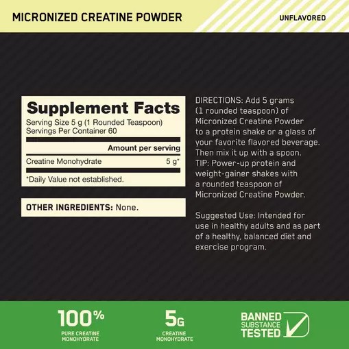 Optimum Nutrition Micronized Creatine Powder Unflavored 0.66 lb (60 Servings) Danmark | SFLVZB327