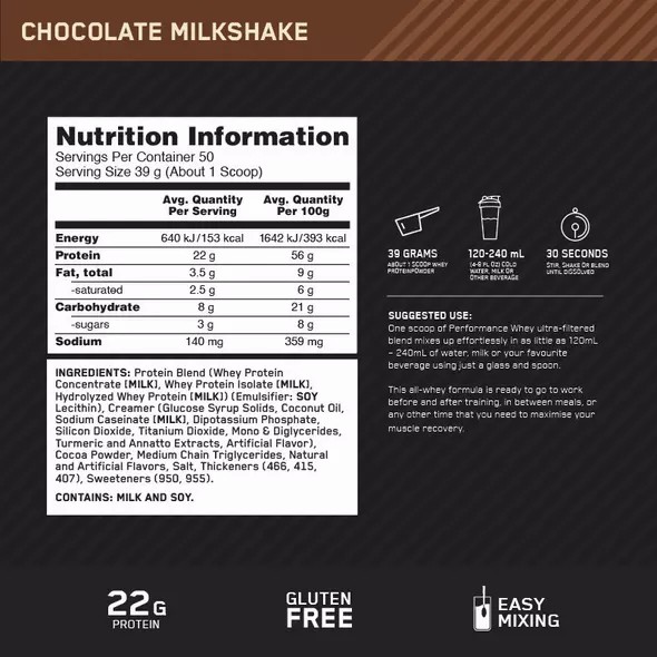 Optimum Nutrition Performance Whey Chocolate 1.95kg Danmark | QHNICR603