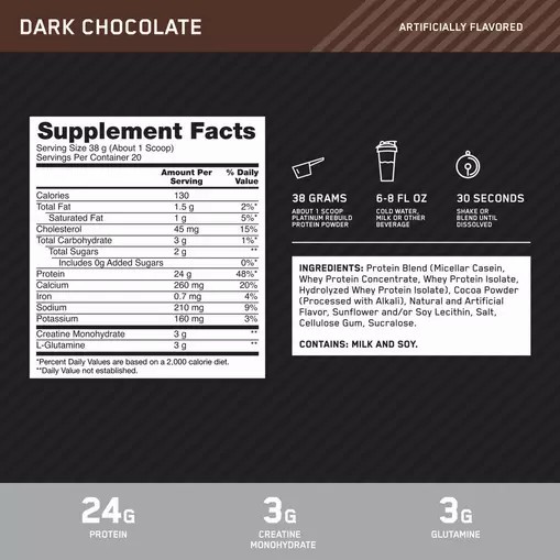 Optimum Nutrition Platinum Rebuild Dark Chocolate 1.67 lb (20 Servings) Danmark | OESKGN640